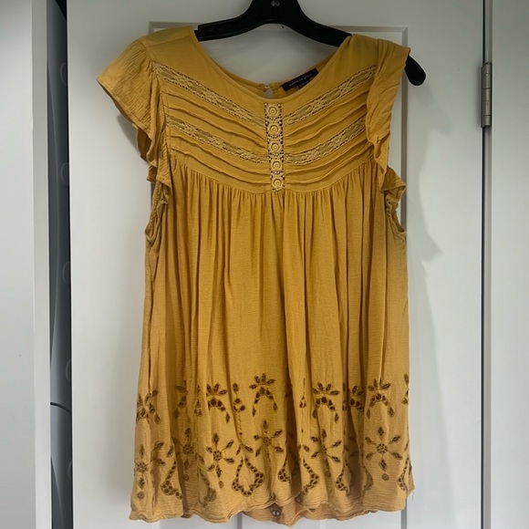 American Eagle Outfitters Tops - **SOLD!**American Eagle Flutter Top in Mustard Yellow/Gold